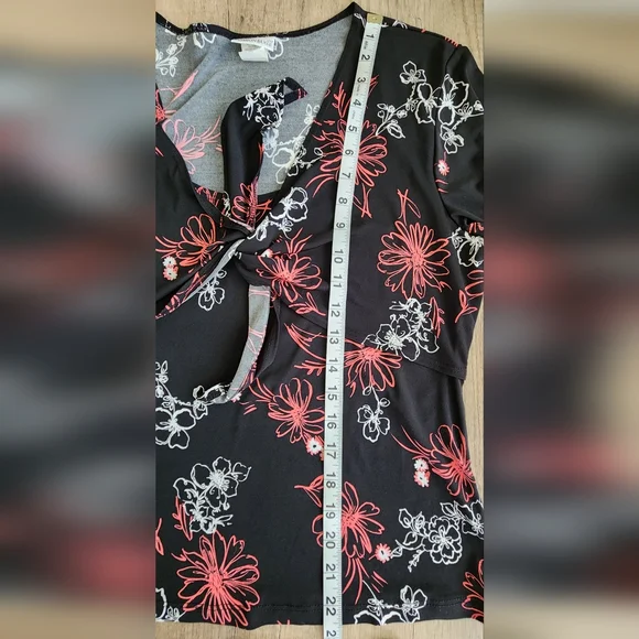 Fashion Bug Vintage 90's Women's XL Black Floral Chest Knot Blouse - Picture 5 of 6